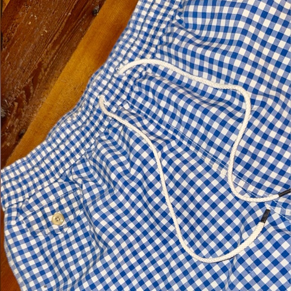 Polo Ralph Lauren gingham blue white trunks mesh lining 5.5” XL drawstring - Picture 7 of 9